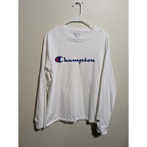 Champion Shirt Adult Large White Spell Out Logo Long Sleeve Mens